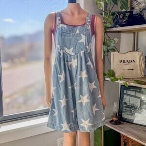 NWT - BiBi, Star Washed Denim Wide Leg Shortalls Overalls, Women's Small